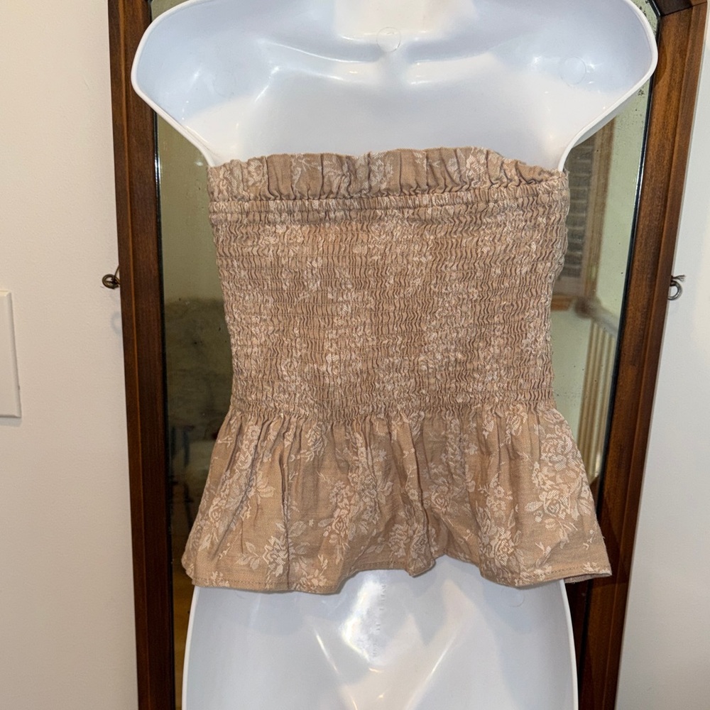 Anthropologie By Anthropologie Linen Cotton Smocked Strapless Top NWT - Picture 7 of 8
